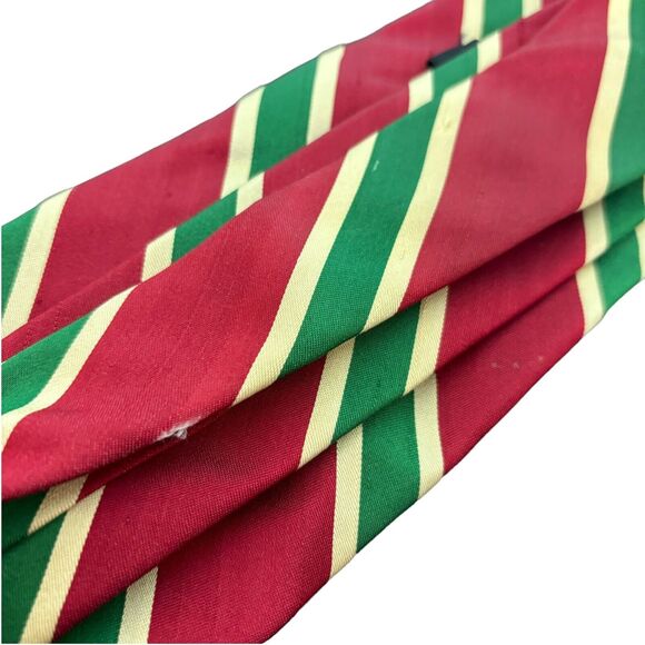AKM Red Green Gold Striped Italian Silk Hand Made Tie - Picture 4 of 6